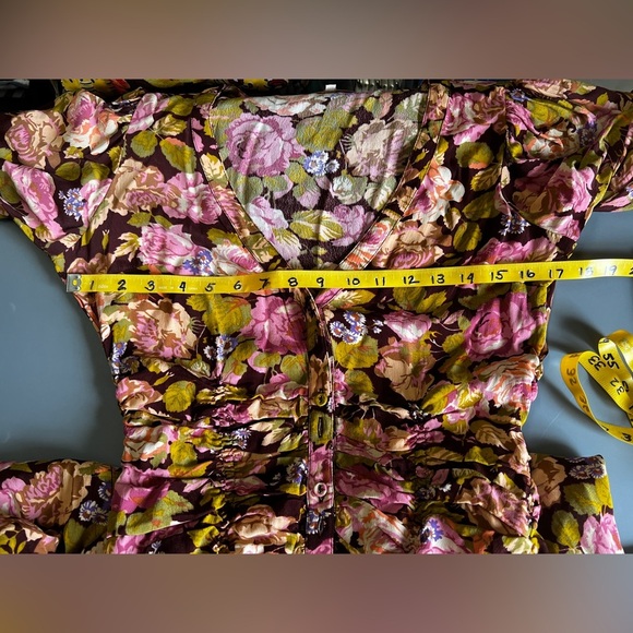 BY TIMO Maroon and pink floral ruched maxi dress size XS.‎ - Picture 14 of 16